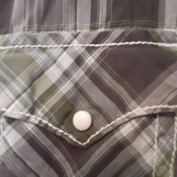 BKE Shirt Mens XL Western Pearl Snaps Slim Fit Plaid Short Sleeve Cowboy - Picture 3 of 8